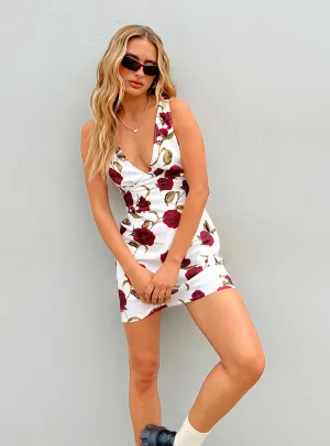 Nellie Mini Dress White / Red Floral Casual Day Look Bright Pop