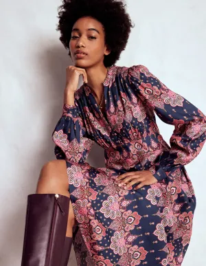 Lightweight fabric midi Fashion Must-Have Cassie Smocked Tea Dress-Navy, Embellished Paisley