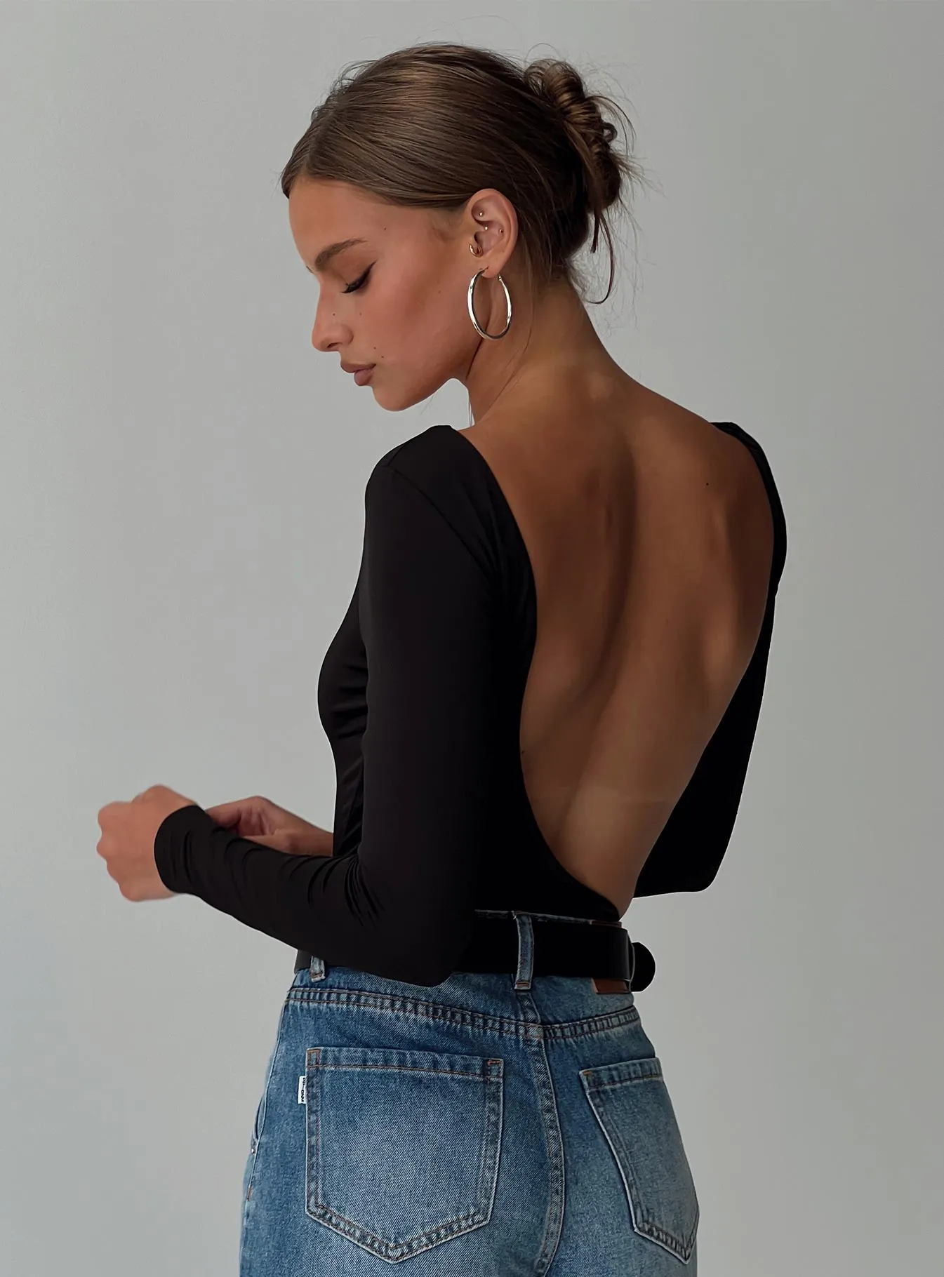 Look This Good Backless Bodysuit Black Simple Bold