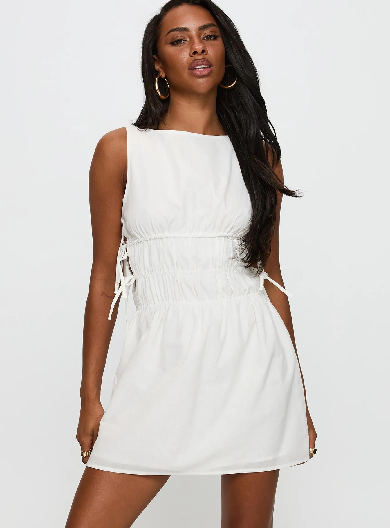 Light Edge Palm City Shirred Mini Dress White