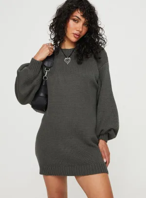 Comfortable and breezy mini Fun Shine Harmony Balloon Sleeve Knit Mini Dress Charcoal