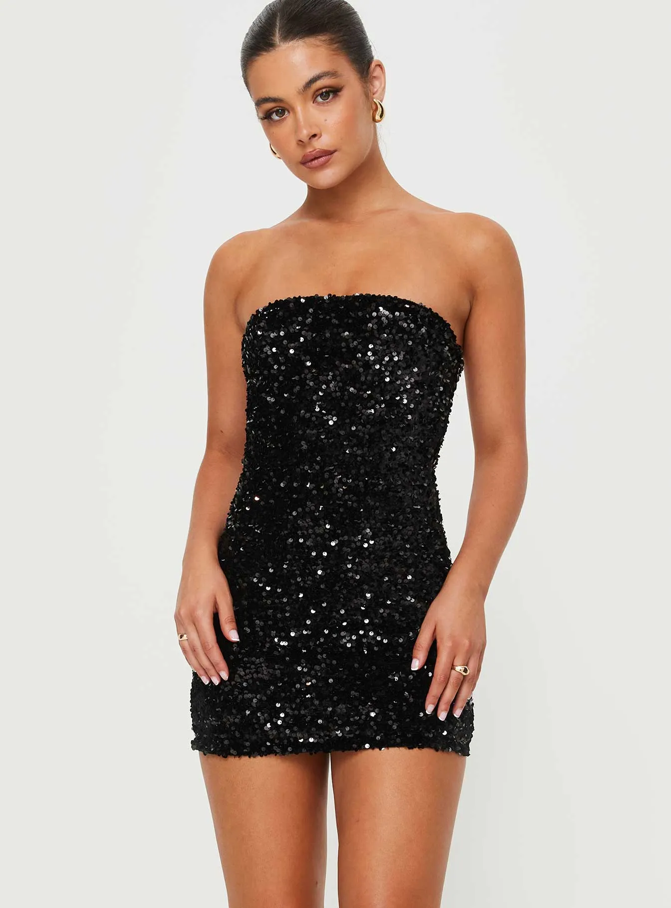 Shine Edge Eldoni Strapless Mini Dress Black