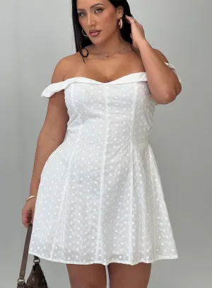 Rosebud Broderie Off The Shoulder Mini Dress White Curve Street Ready Look Charming Silhouette