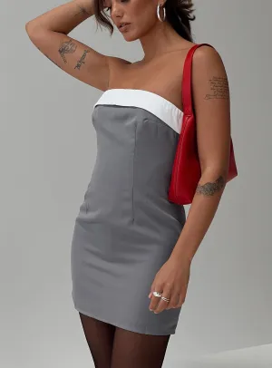 Tein Strapless Mini Dress Grey / White Invisible Zipper Closure