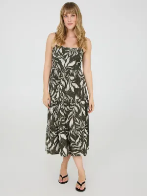 Tropical Print Spaghetti Strap Midi Dress Subtle Elegance Elegant Option