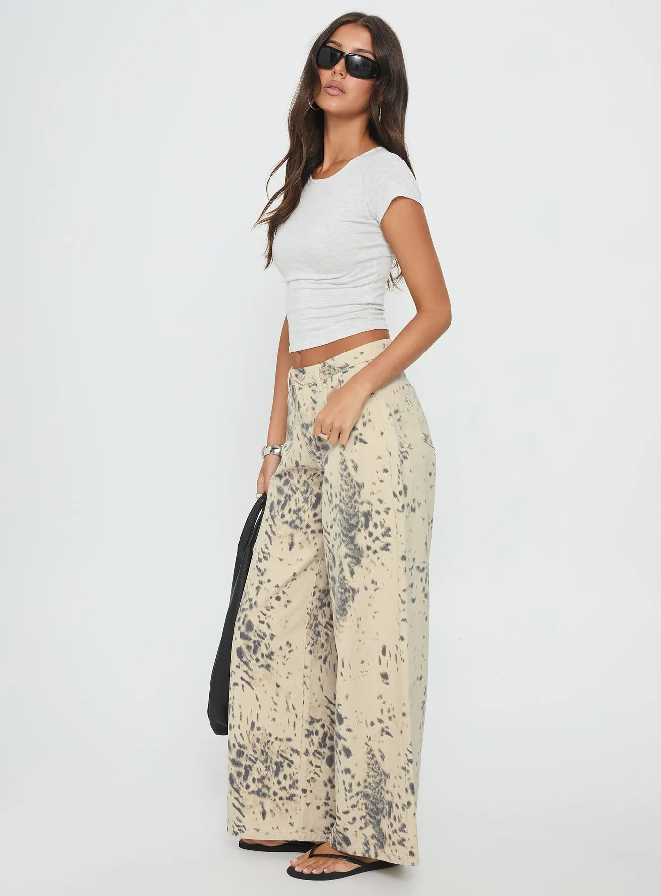 Naylor Mid Rise Wide Leg Jeans Animal Spot Low Effort Outdoor Outfit
