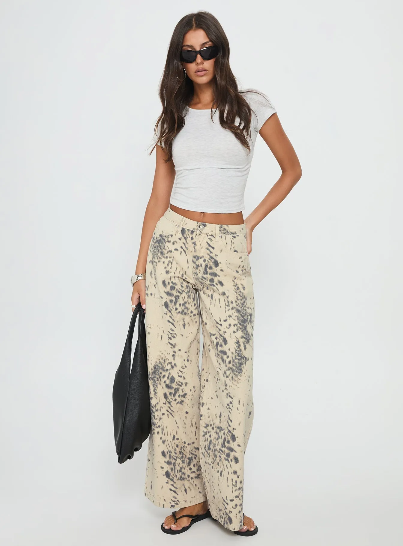 Naylor Mid Rise Wide Leg Jeans Animal Spot Minimal Outfit