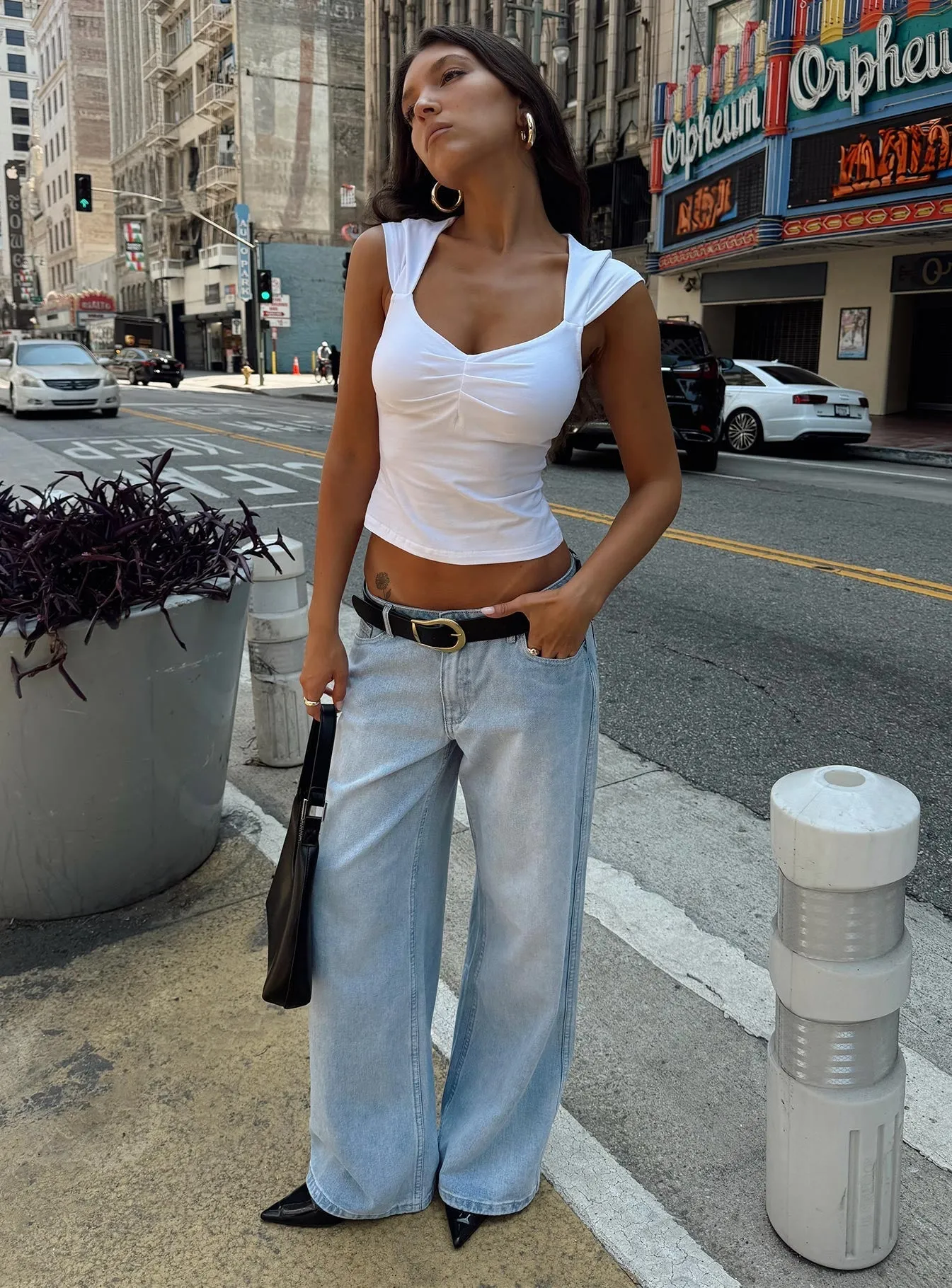 Ramos Low Rise Wide Leg Jeans Light Blue Wash Petite Stone Wash Finish