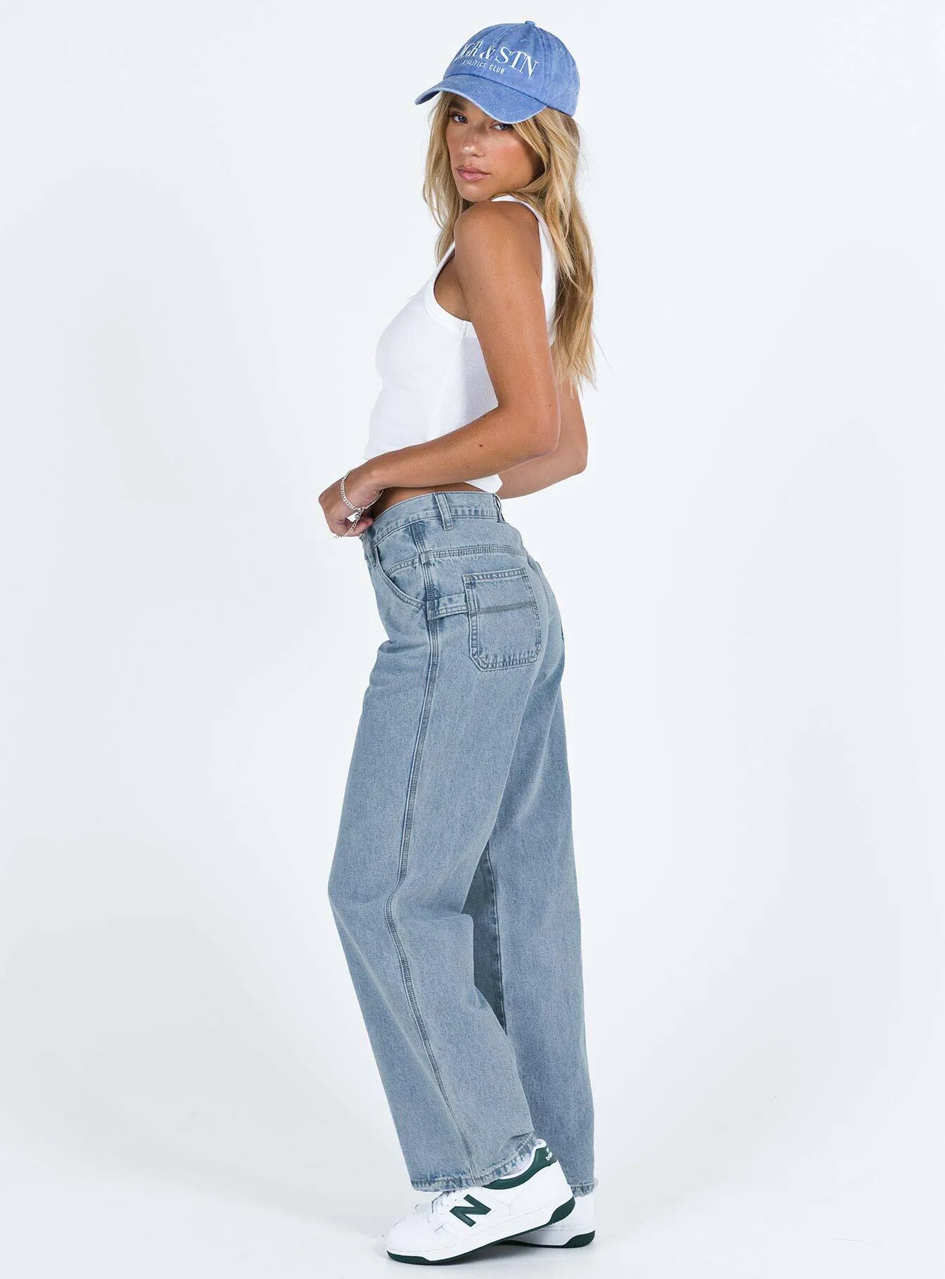 Family Style Casual Work Meeting Layer Ready Tami Cargo Jeans Mid Wash Denim
