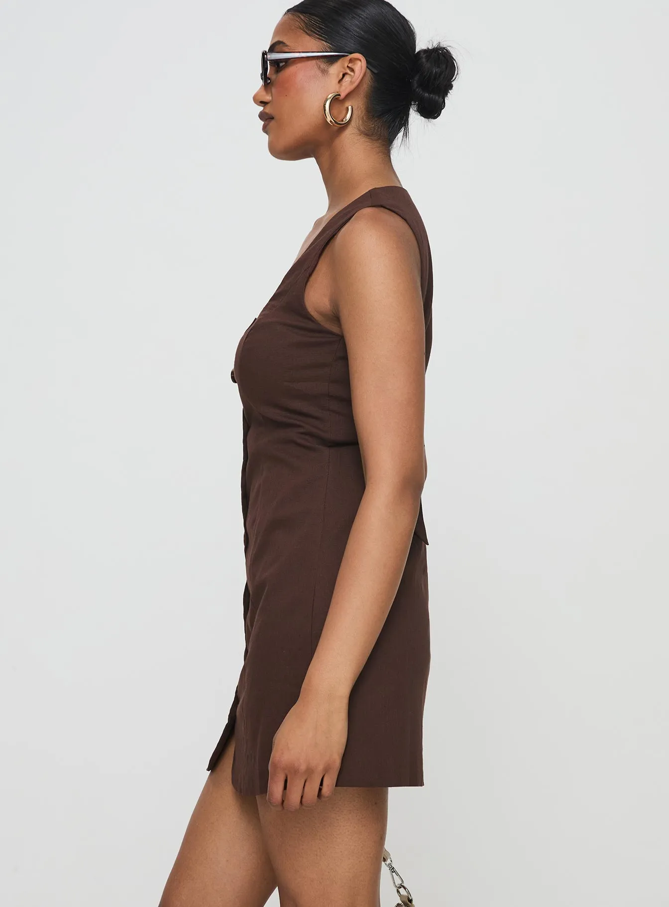 Rodrigo Button Through Mini Dress Chocolate Bold Fashion