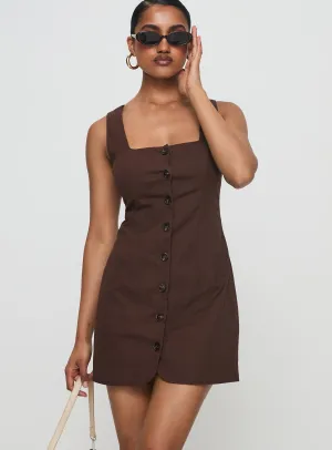 Rodrigo Button Through Mini Dress Chocolate Wide Range Motion