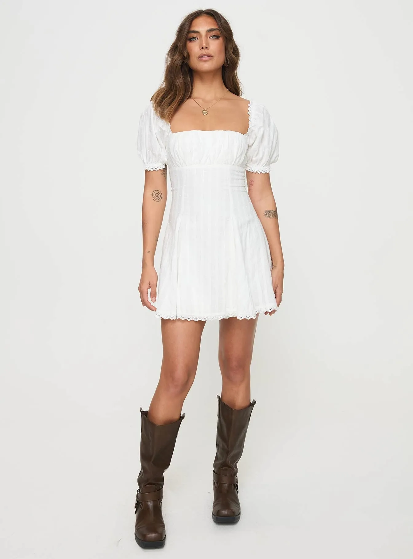 Trendy Fashion Vibrant Look Rabatia Mini Dress White