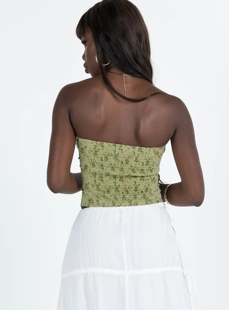 Low Profile Zipper Closure Stretch Material Rizzi Top Green Floral
