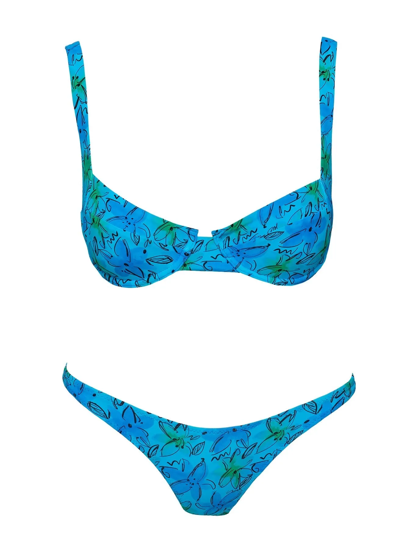 Sadley High Cut Shine Bikini Bottoms Blue Floral Non Bulky Design