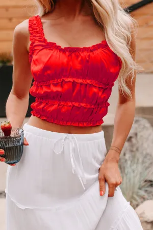 sea based combat Luxe On Loop Ruched Satin Sleeveless Top (Tomato)