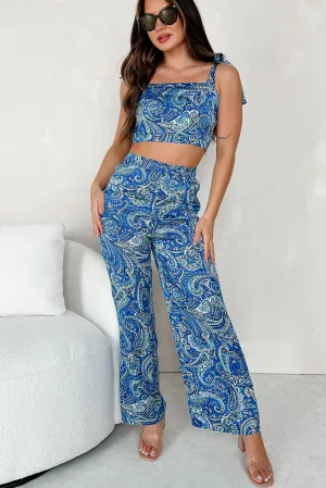 Layered Hem Design Spectacular Magic Paisley Print Two-Piece Set (Blue)