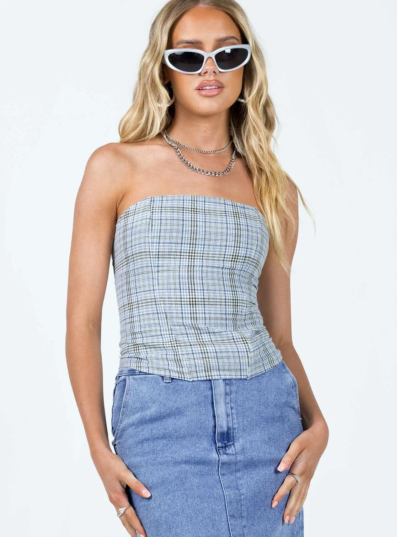 Catalonia Tube Top Blue NoSlipGripperBand Layered Hemline