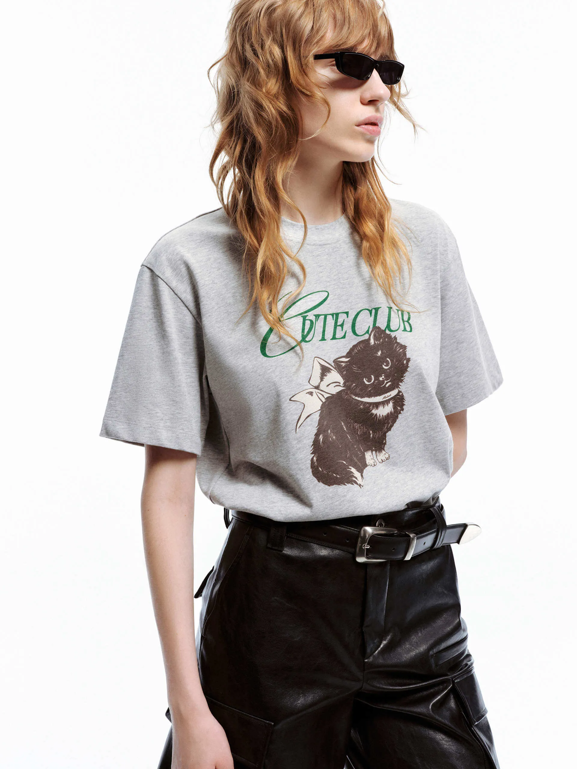 Slim fit clothing Outdoor Style Trend Cat Pattern Cotton T-shirt