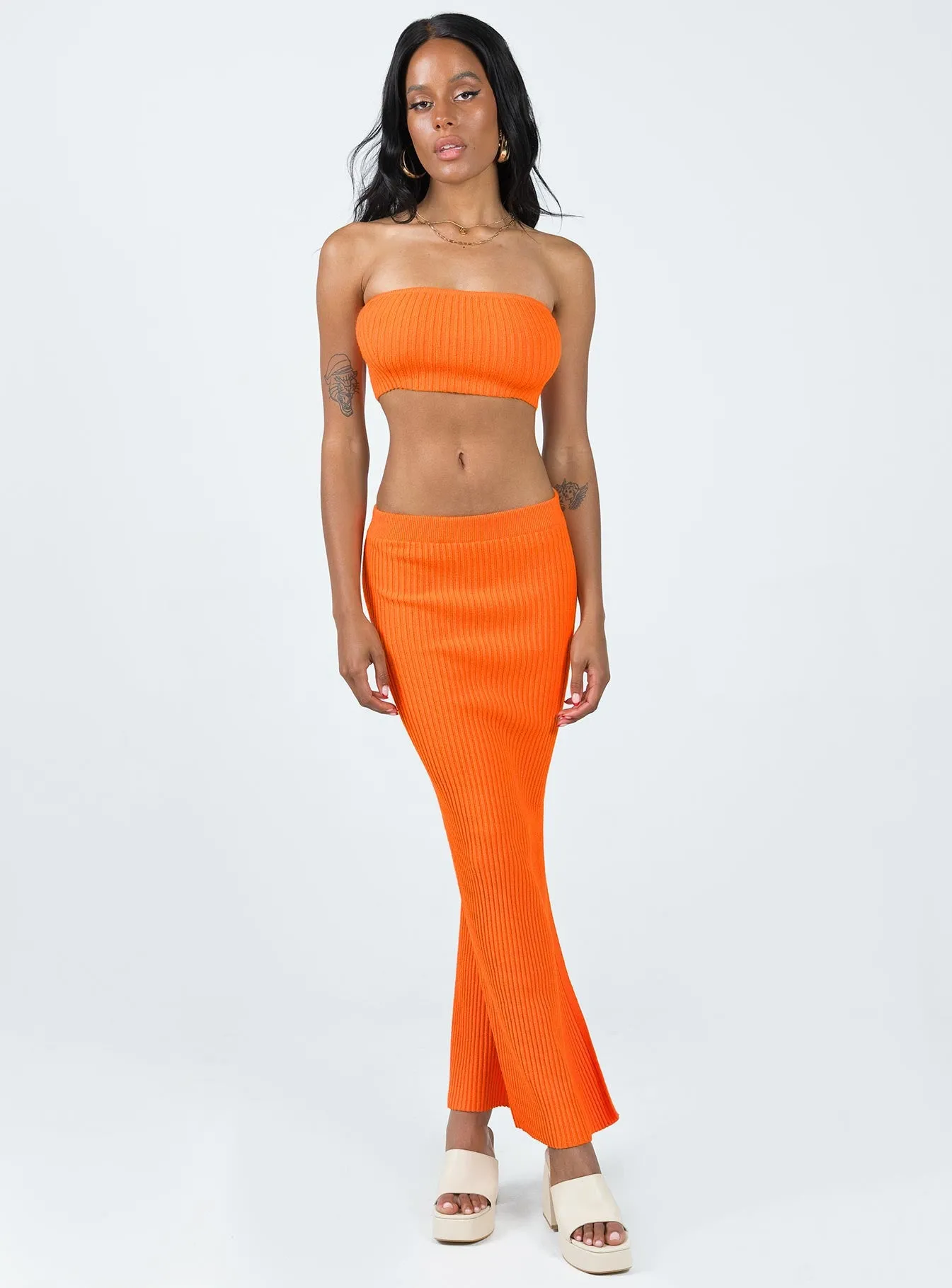 HighStretchElastic ContrastPlacket Abrielle Set Orange