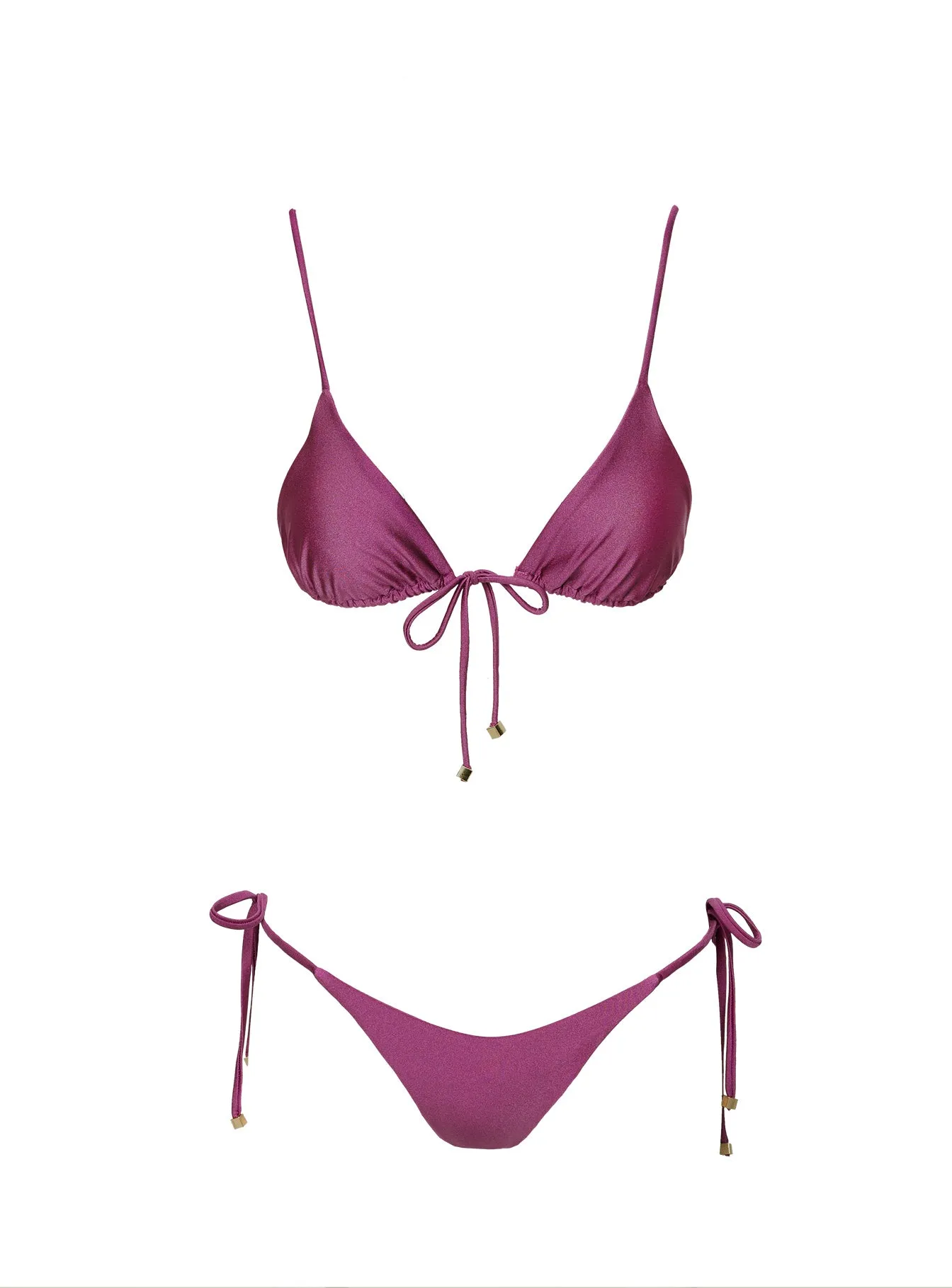 Non Restrictive Framework Alizzi Shine Tie Front Triangle Bikini Top Mauve