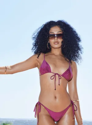 Alizzi Shine Tie Front Triangle Bikini Top Mauve UV Protection Finish
