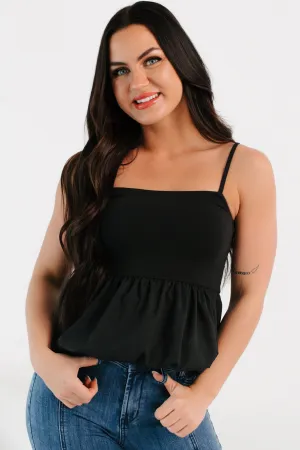 Dreamy Eyes Bubble Hem Tank Top (Black) Daily Comfort Dull color