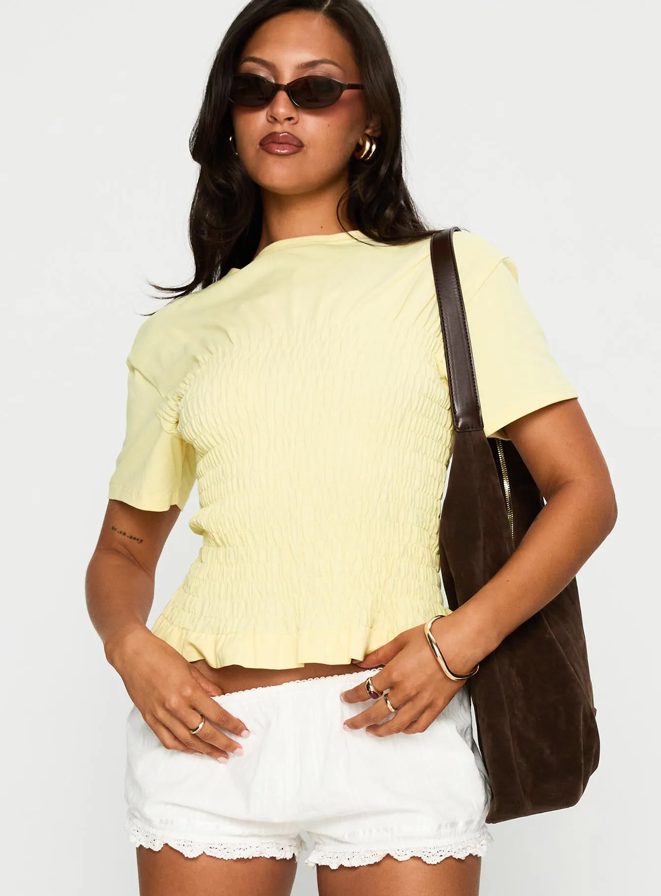 Maybe Tomorrow Ruched Top Lemon Fresh Comfort Style