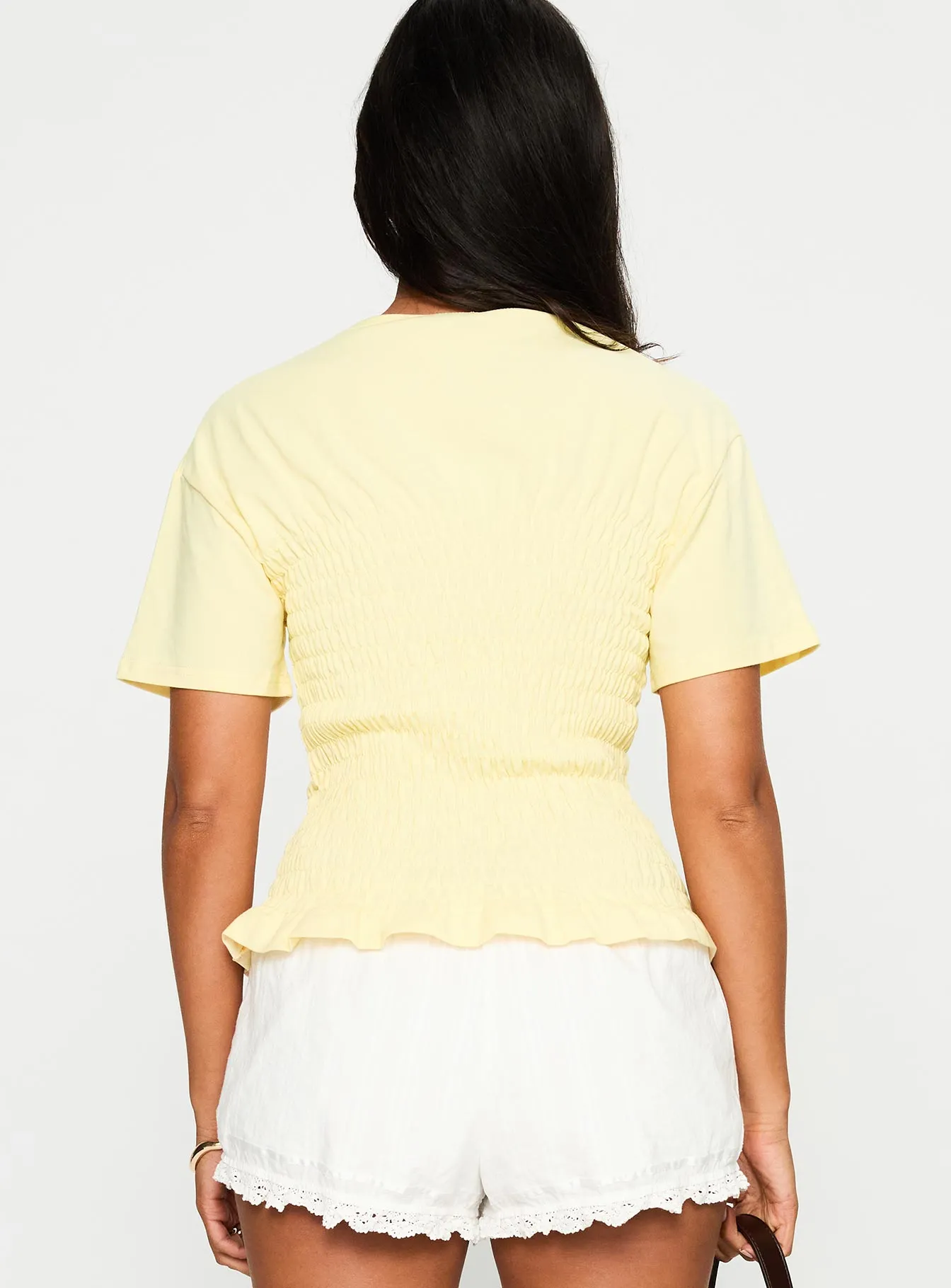 Maybe Tomorrow Ruched Top Lemon Fun Style