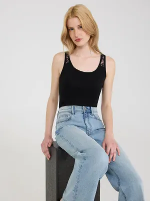 Adjustable Waistband DoubleStitchedSeams Sleeveless Lace Top