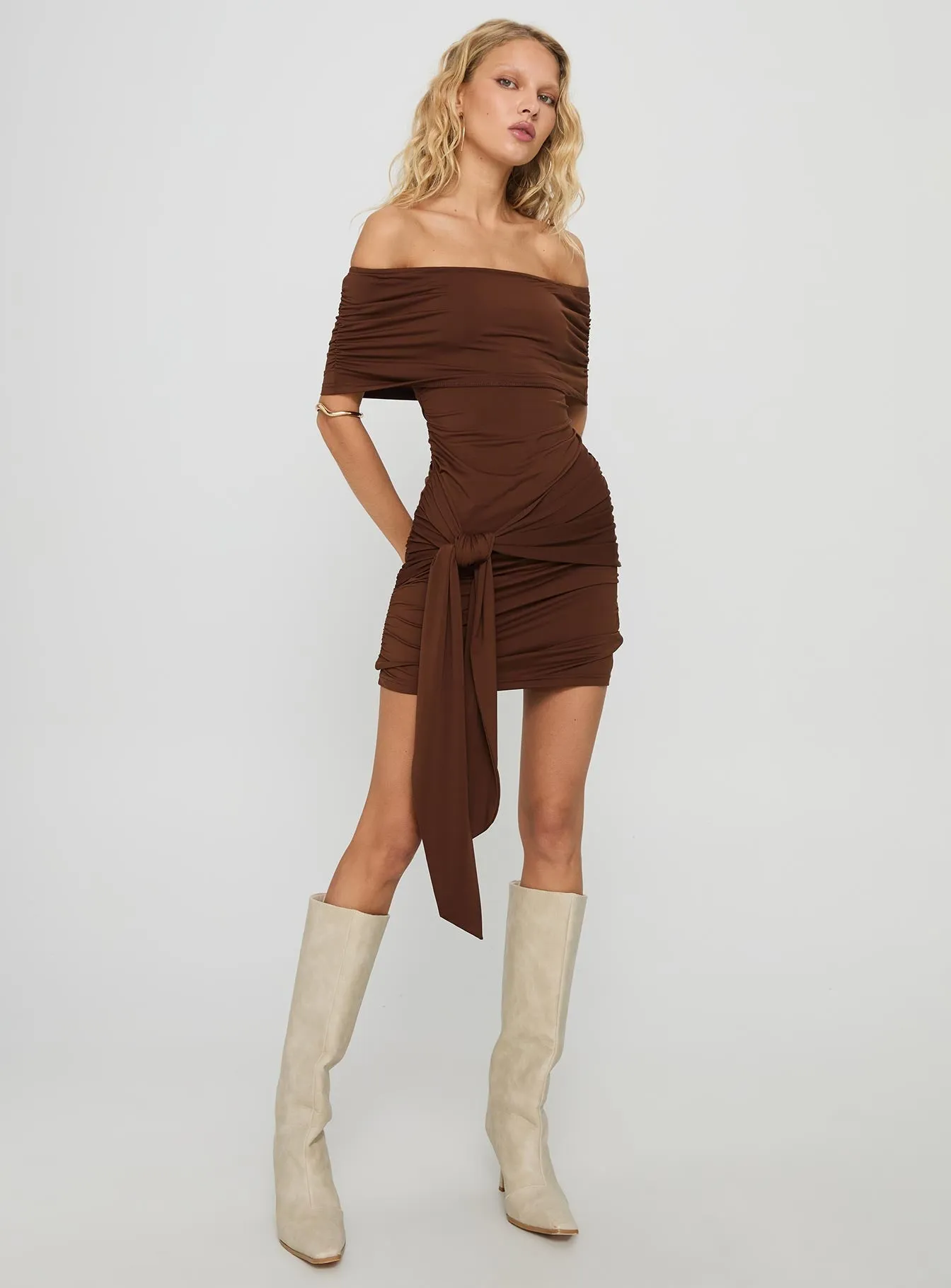 Runway Glow Island Girl Tie Skirt Mini Dress Brown