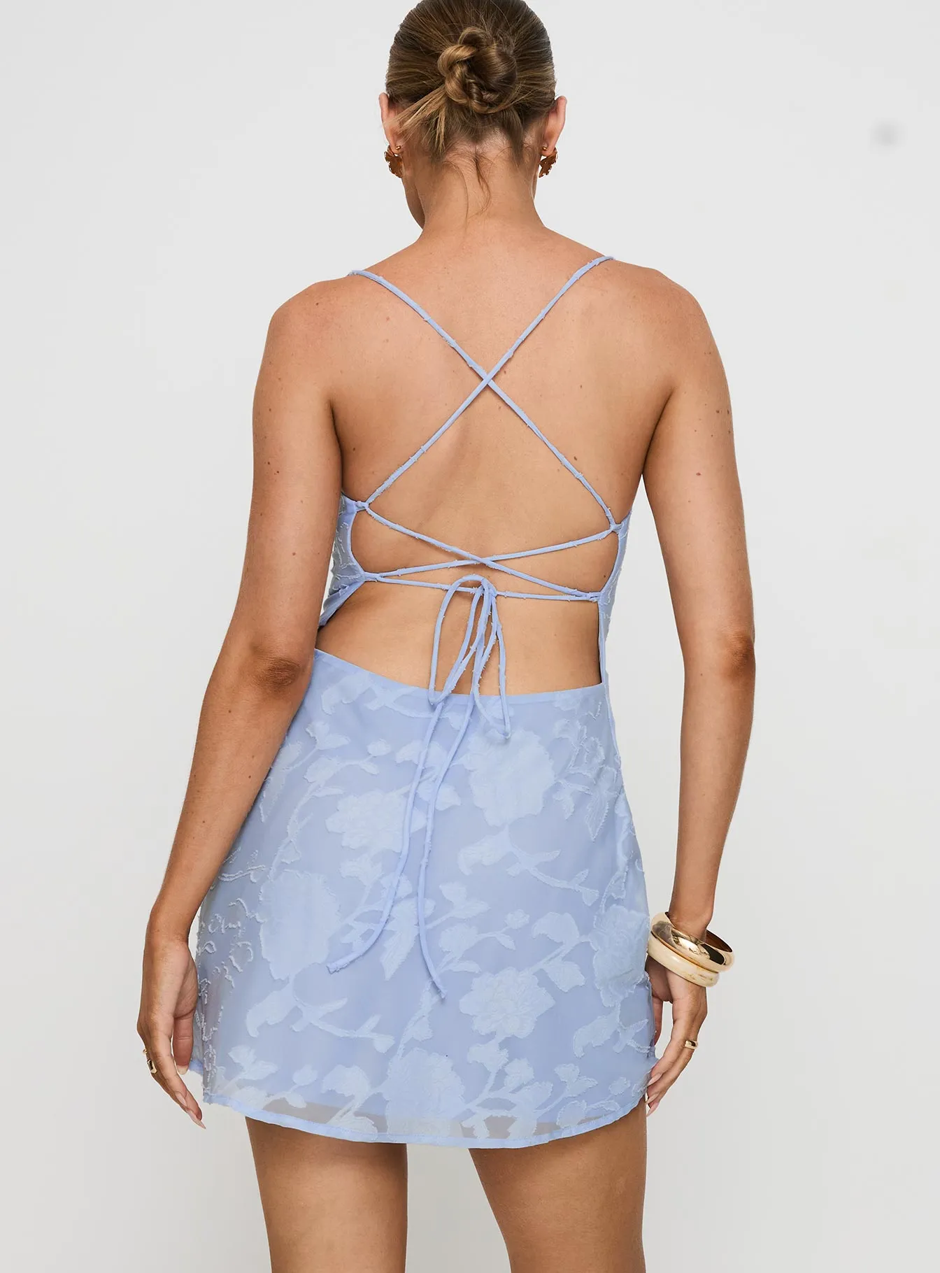 Celena Mini Dress Light Blue Burnout Weighted Hem Casual chic style