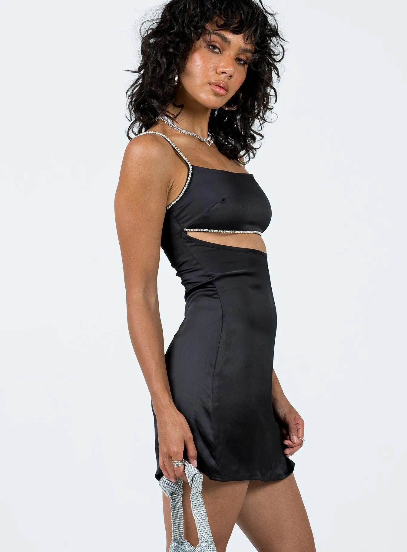 Claude Rhinestone Mini Dress Black City Cool Antimicrobial Coating