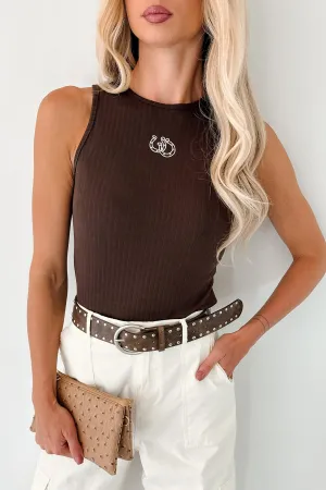 Hay There Embroidered Sleeveless Top (Chocolate) Long Comfort Layered Hem Design