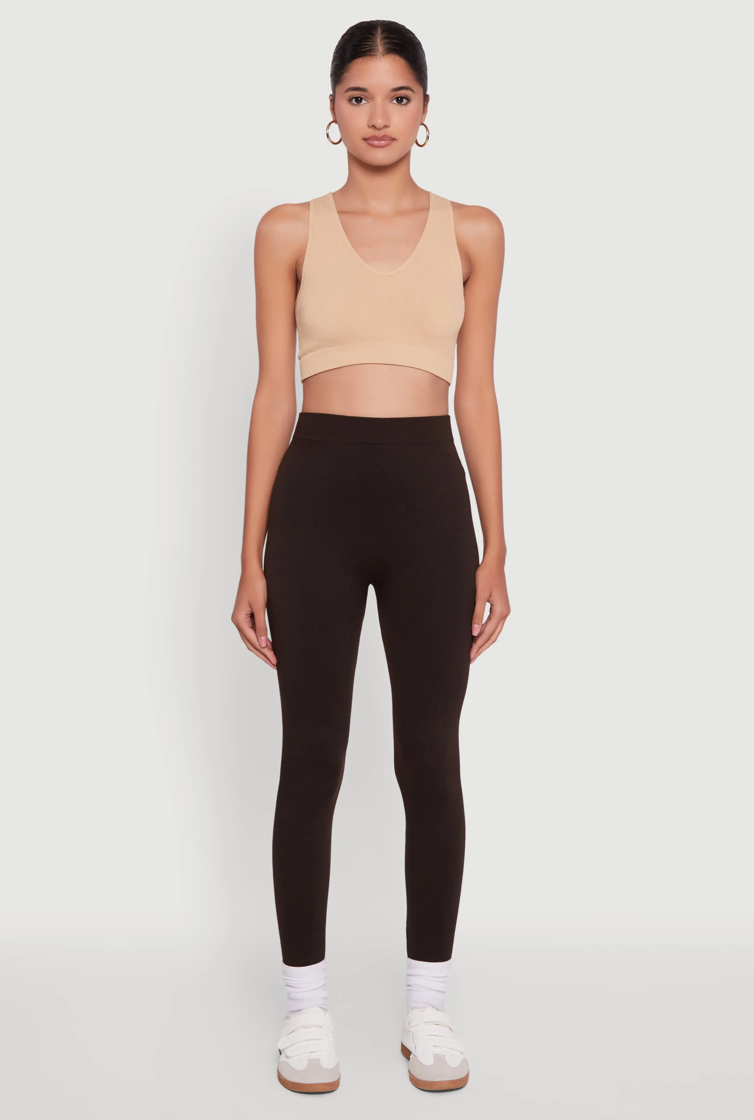 High Waisted Terry Cloth Leggings Street Ready Durable Overlock Stitching