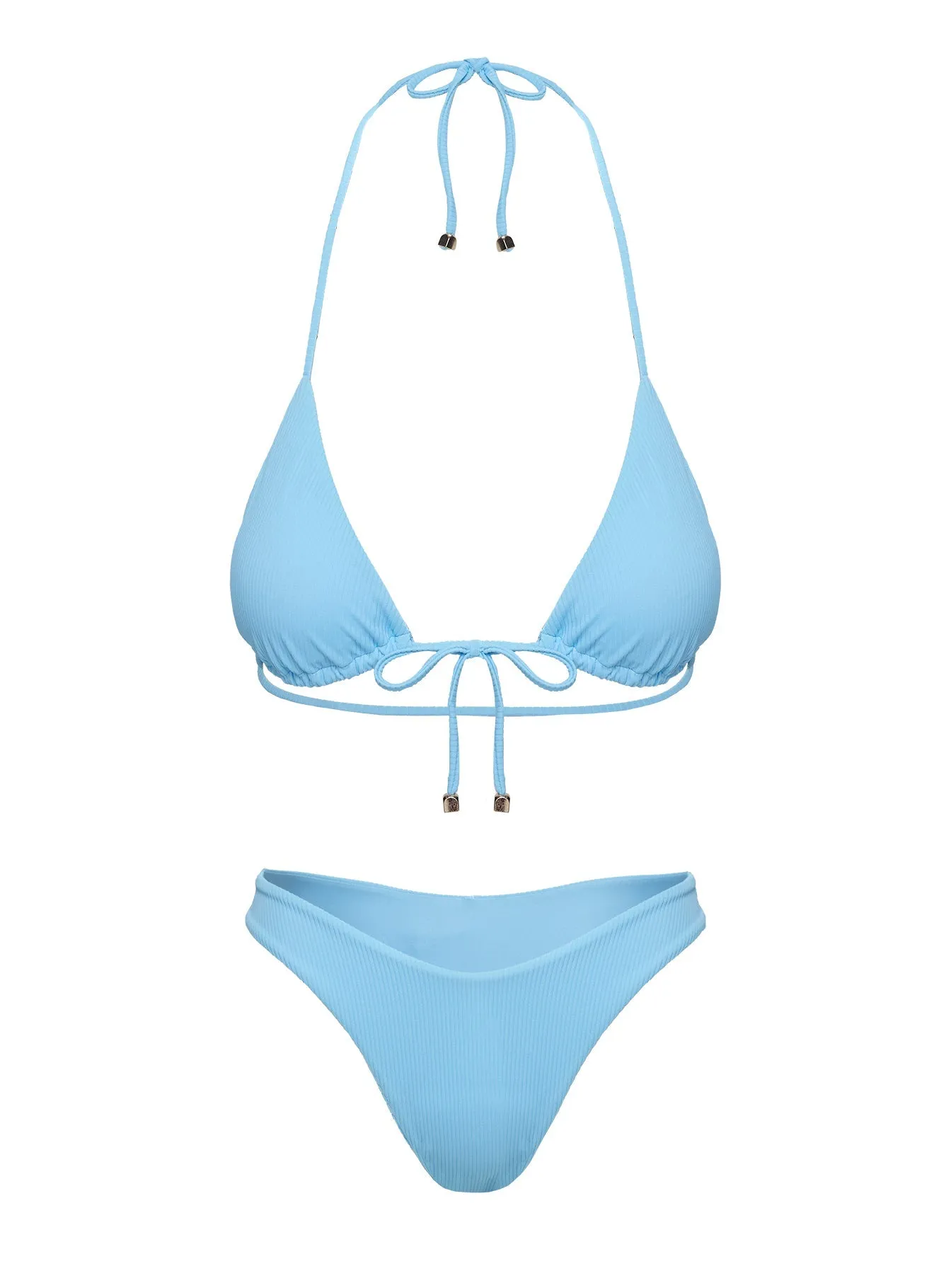 Sea Shore Triangle Tie Front Bikini Top Blue Anti Slip Trim