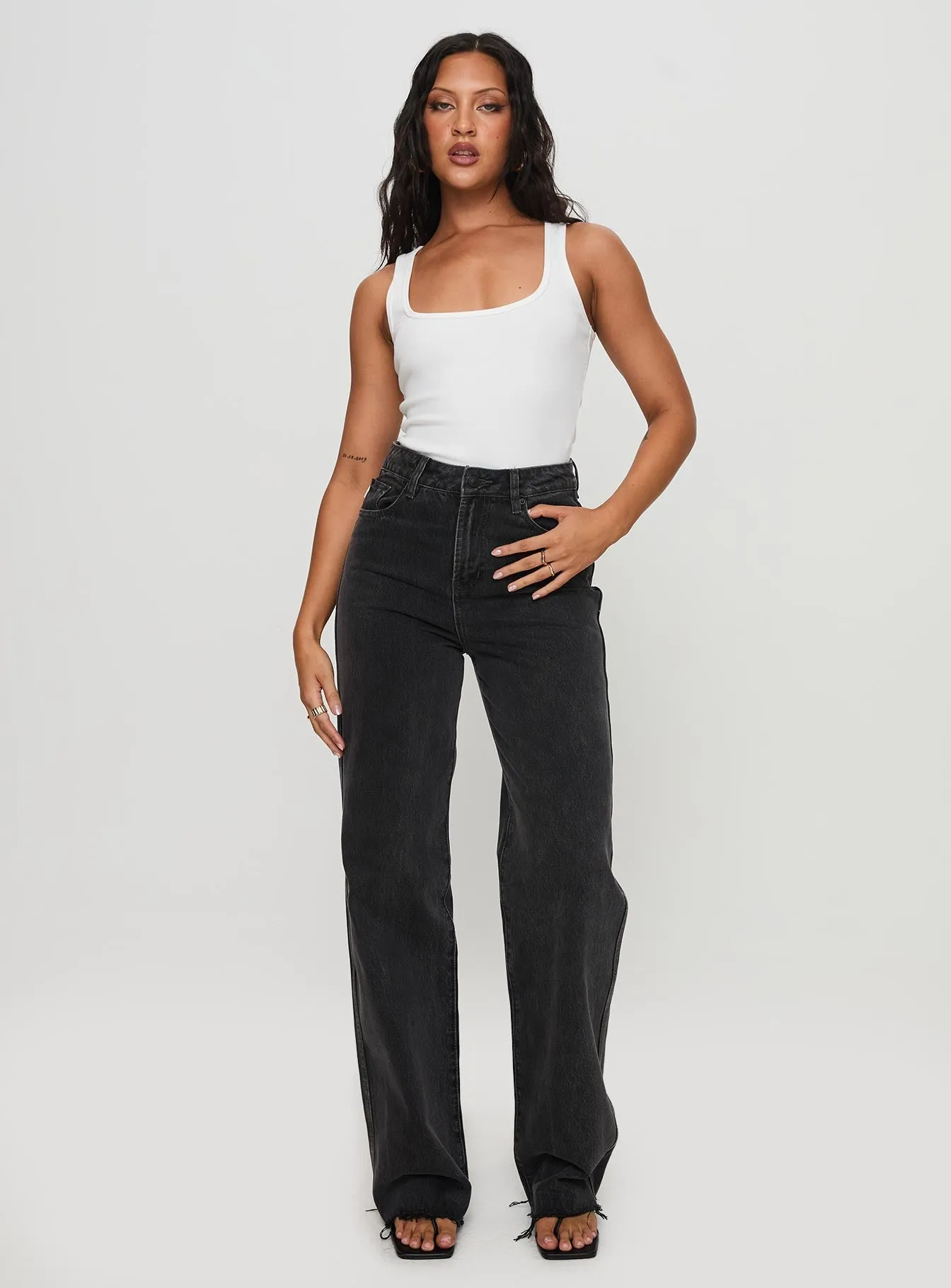 Weekend Ready Karlina High Rise Straight Leg Jeans Charcoal