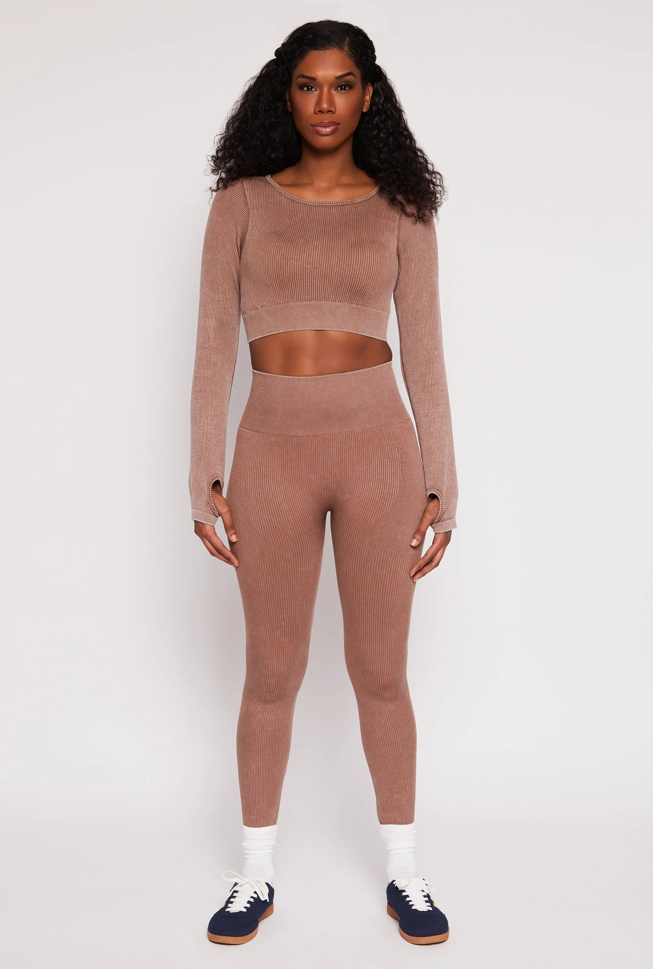 Daisy Ribbed Knit Active Leggings Tagless Labeling System Super Flex