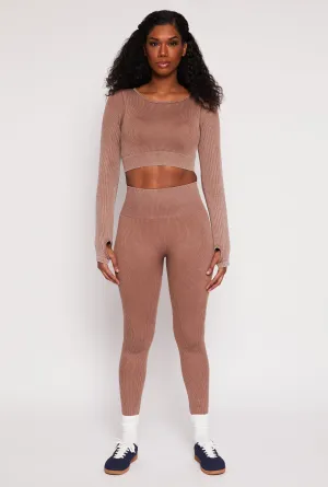 Daisy Ribbed Knit Active Leggings Tagless Labeling System Super Flex