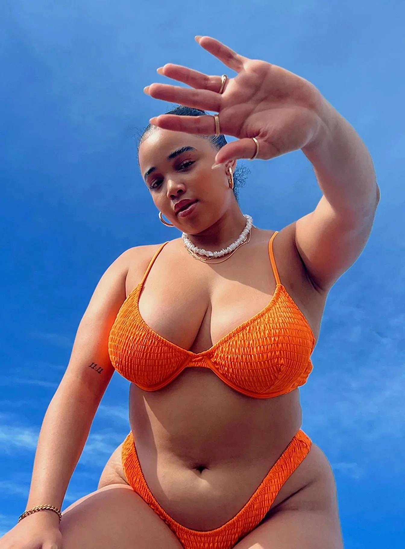 Lolita Bikini Top Orange Curve UPF Rated Fabric