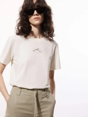 Dolphin Print Crewneck T-shirt Seasonal Comfort Versatile Look