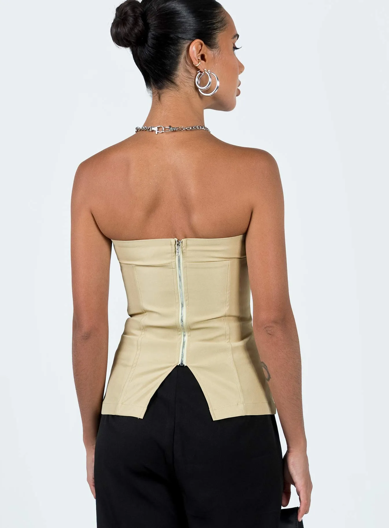 Wesanders Strapless Top Camel Basic Wardrobe Four Way Stretch Fabric