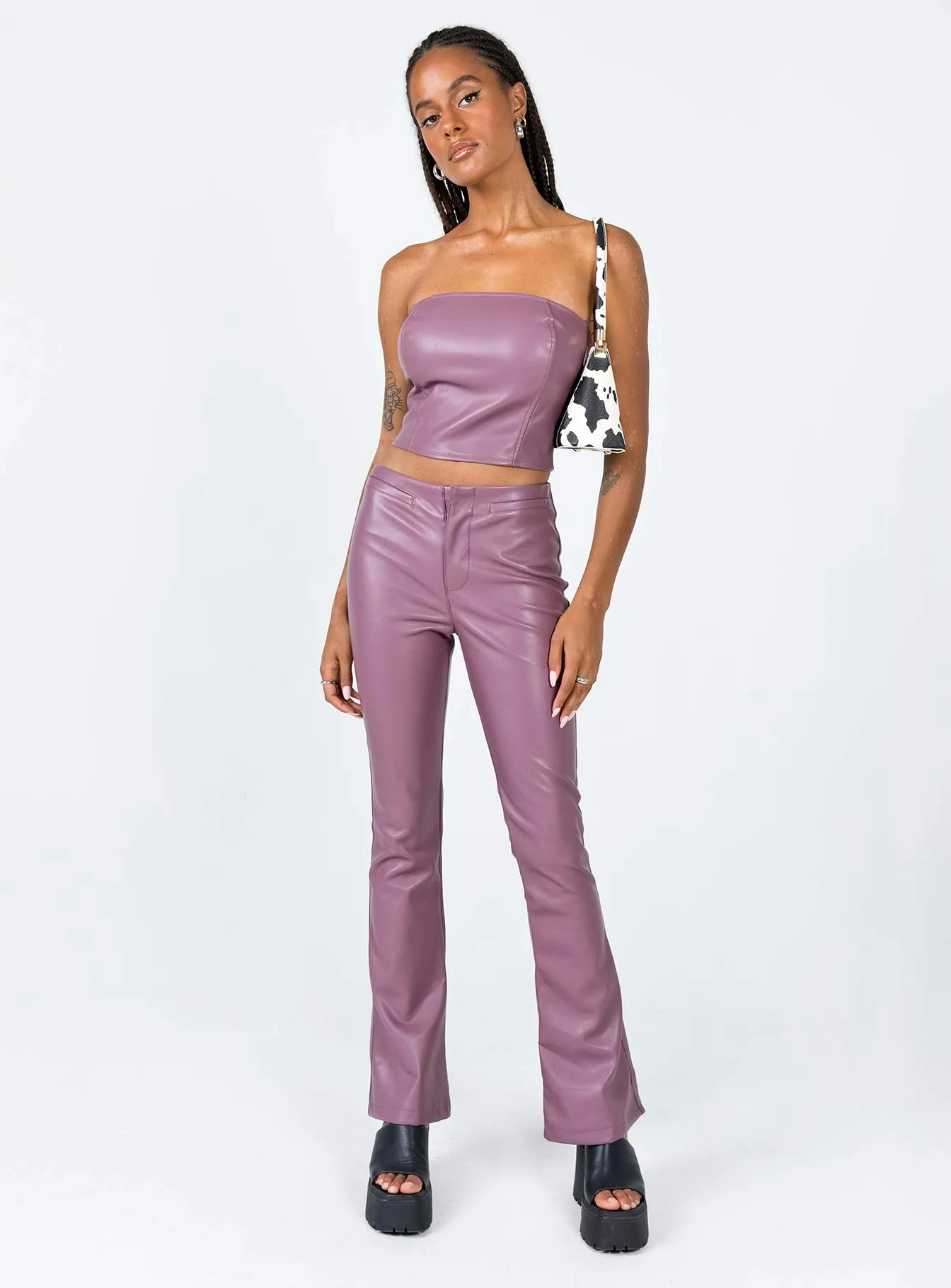 Motel Eara Corset PU Purple Four Way Stretch Material StretchableKnit