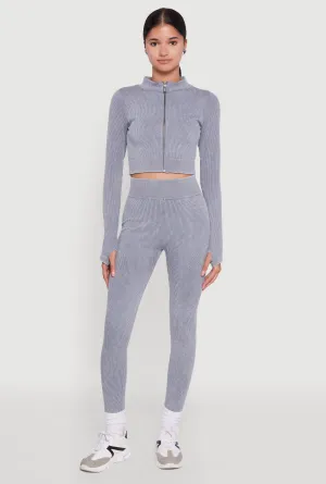 High Waisted Ribbed Knit Seamless Leggings Urban Commuter Moisture Wicking