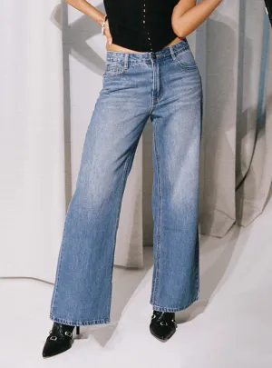 Azula Mid Rise Wide Leg Denim Jean Mid Blue Formal Fashion Lover