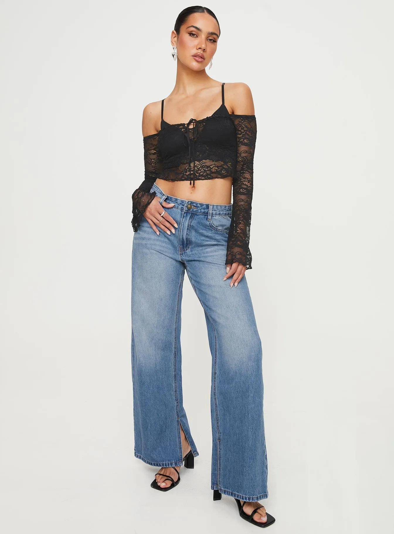 Azula Mid Rise Wide Leg Denim Jean Mid Blue Classic Autumn Days Adult Fashion Morning Stroll Professional Wear Brunch Outfit