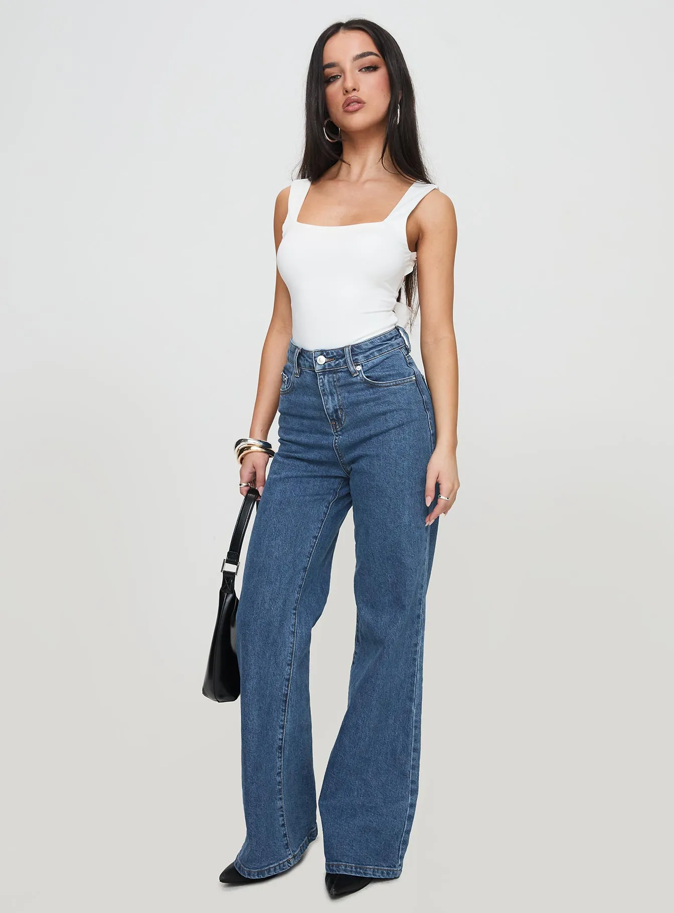 Lucille High Rise Flared Jeans Mid Wash Smart Utility Slim Silhouette