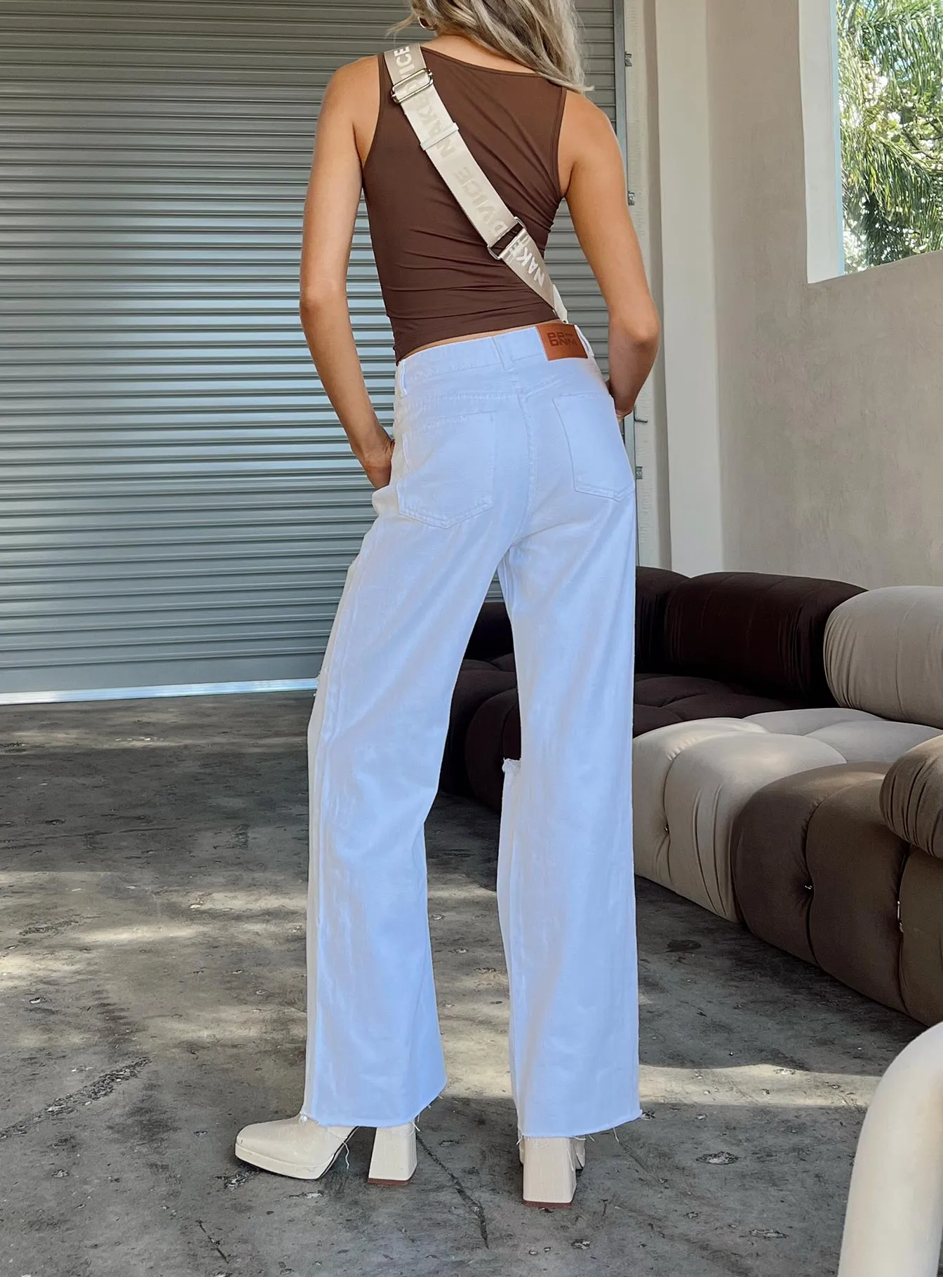 Meliana Wide Leg Denim Jeans White Holiday Vibes Stretch Core Wardrobe