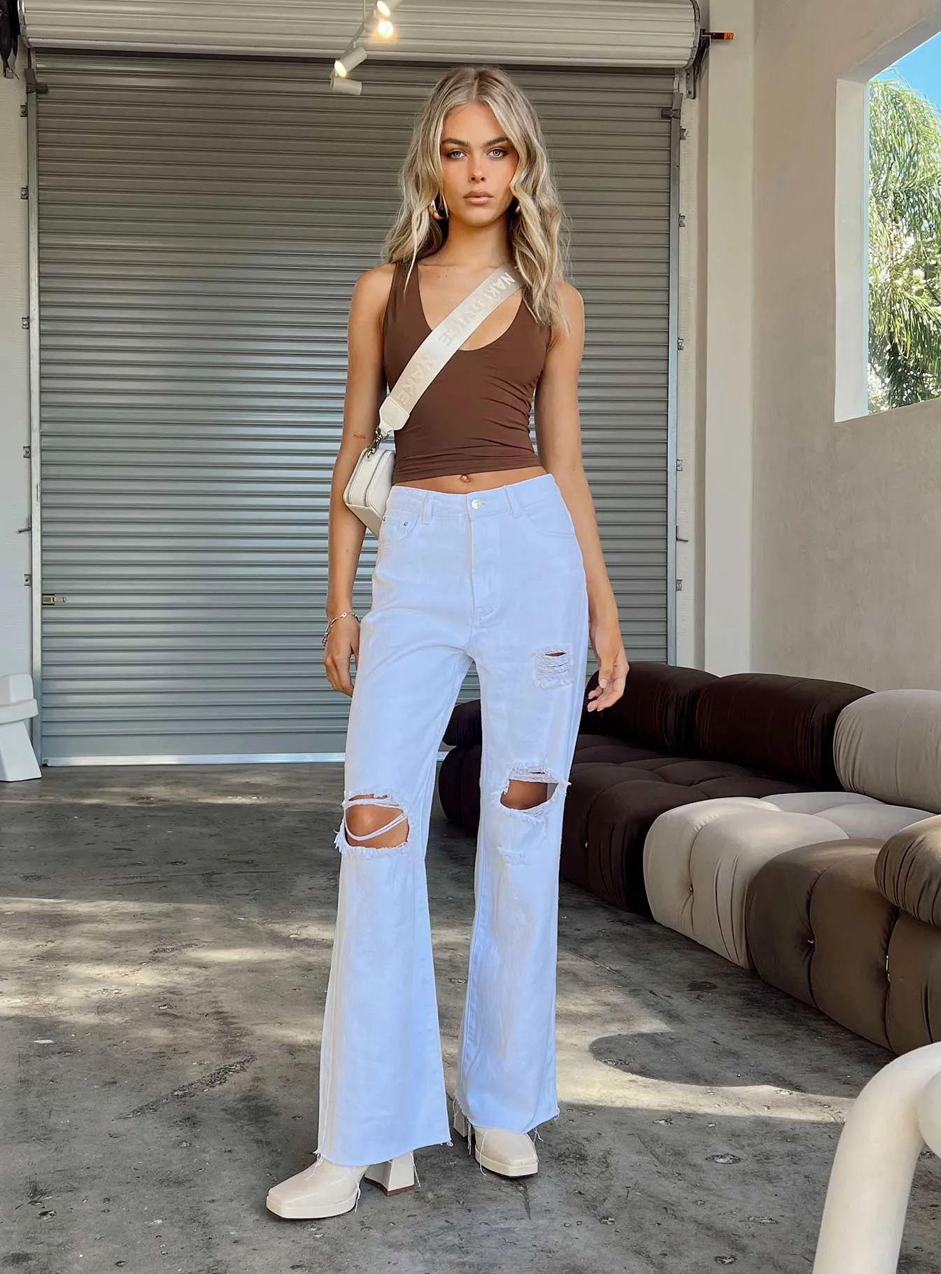 Meliana Wide Leg Denim Jeans White Couple Look Lightweight Crisp Look