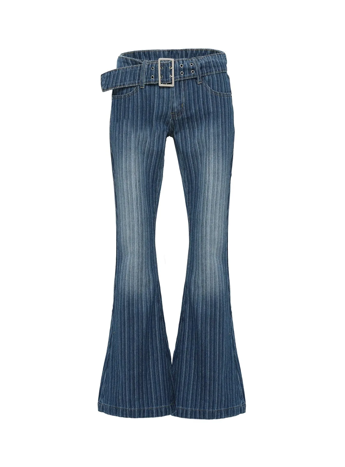 Seasonless wear Ralbartia Stripe Belted Jeans Mid Wash