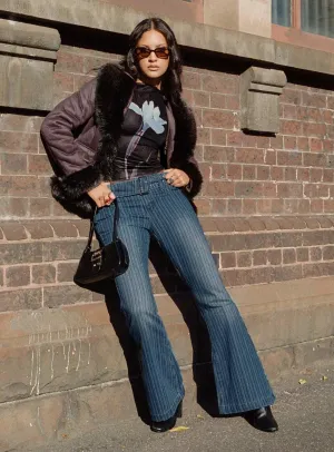 Breathable Fit Ralbartia Stripe Belted Jeans Mid Wash
